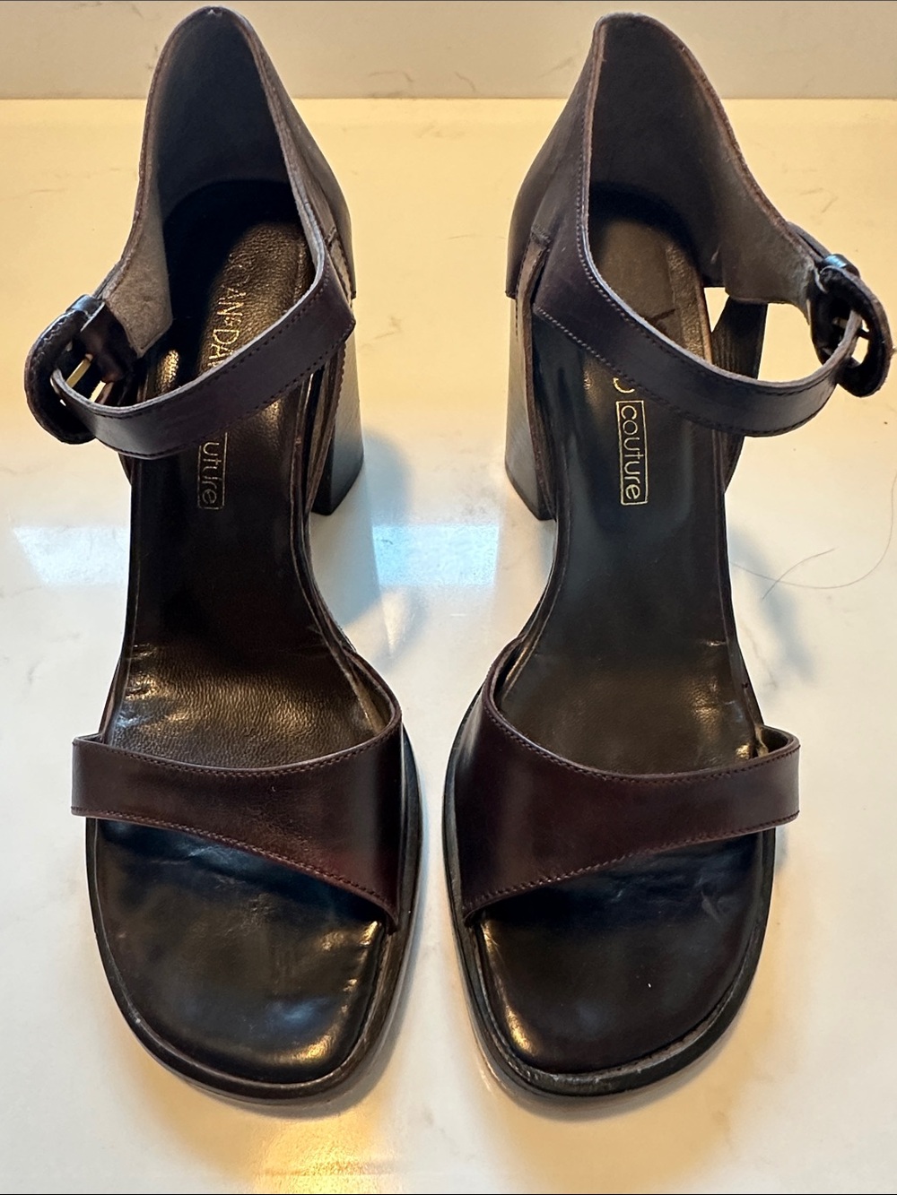 JOAN & DAVID COUTURE Brown Leather Ankle-Strap Heels